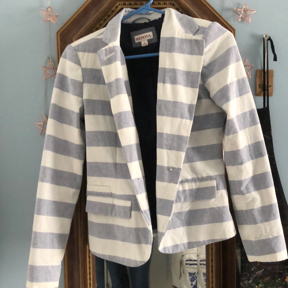 Blue and White Striped Blazer